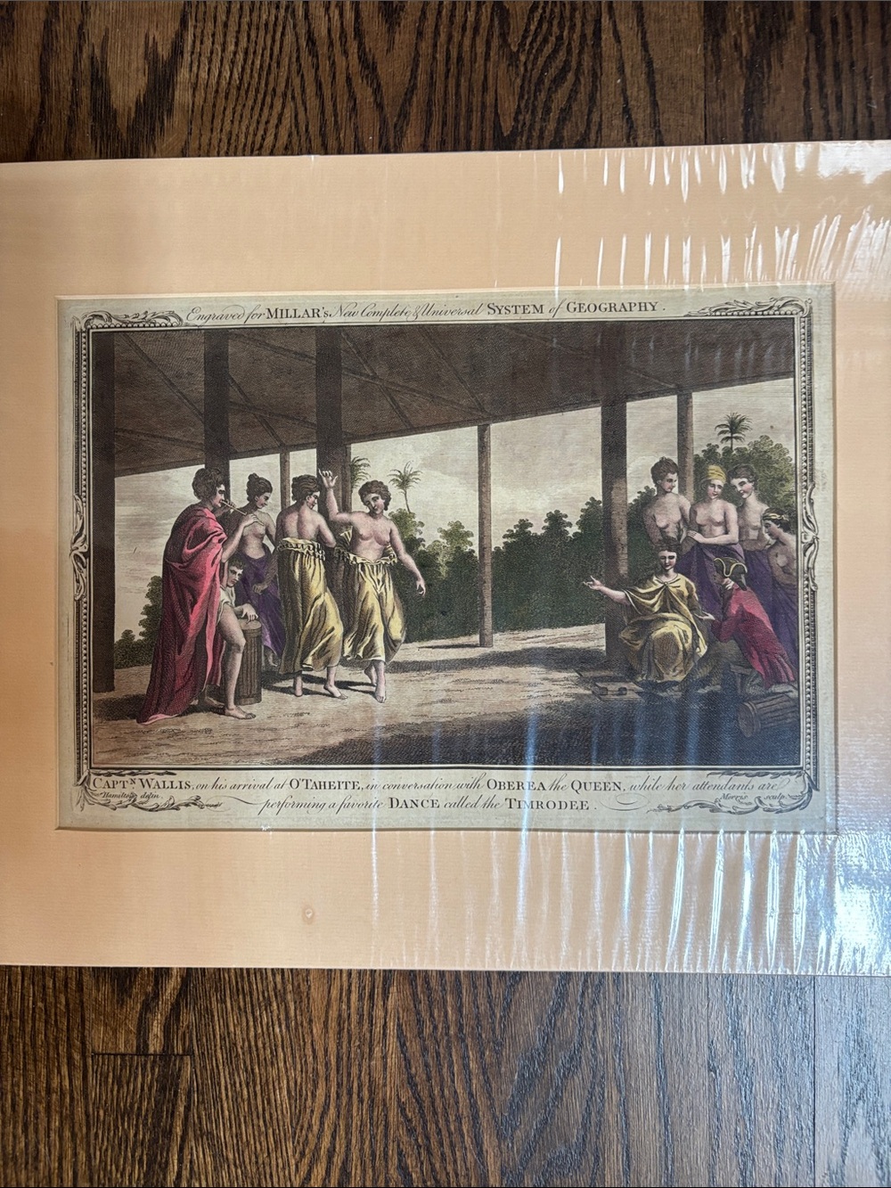 18 century original Tahiti engraving hand colored